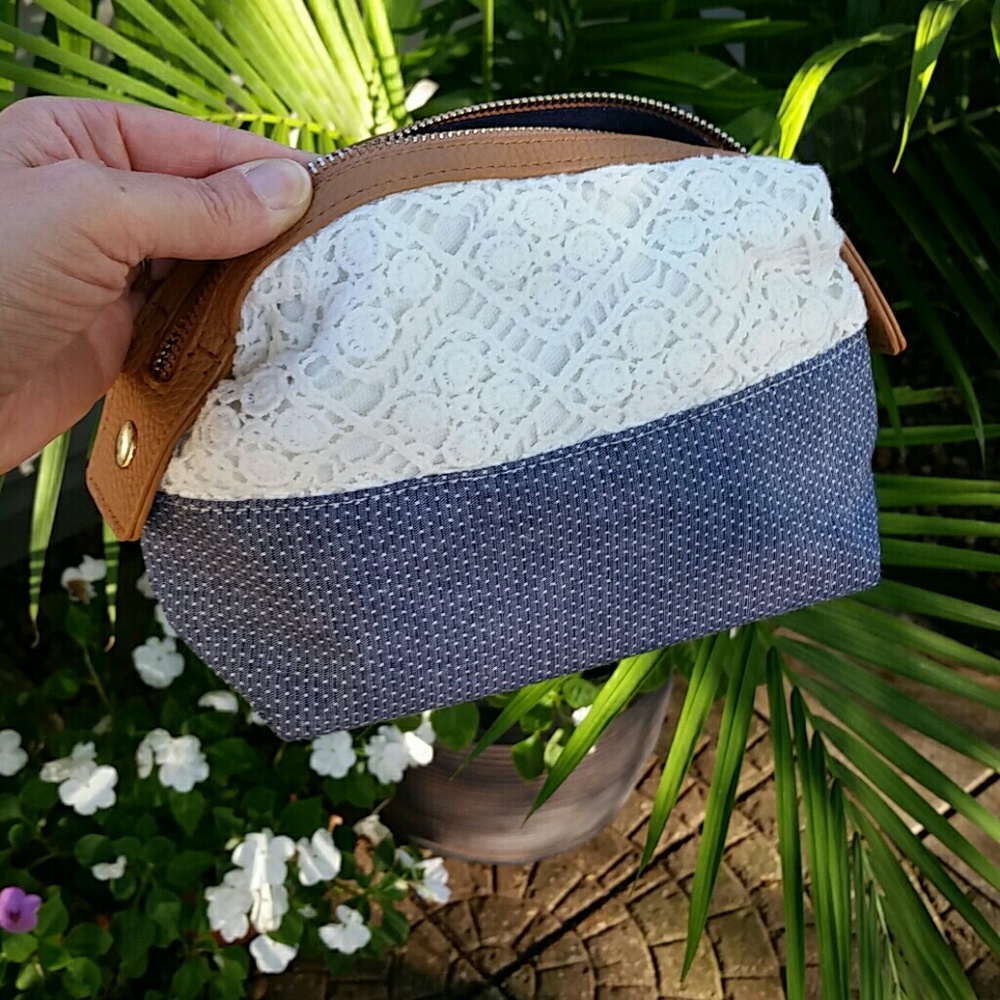Merona White Lace Blue cosmetic bag/clutch